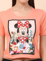 Women Printed Round Neck Peach T-Shirt