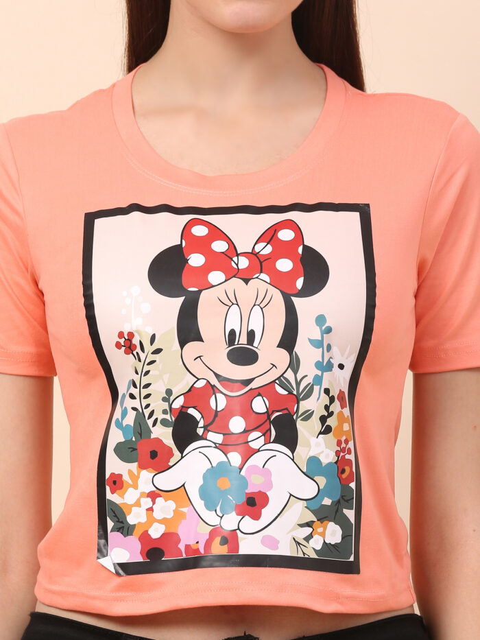 Women Printed Round Neck Peach T-Shirt