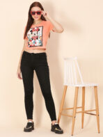 Women Printed Round Neck Peach T-Shirt