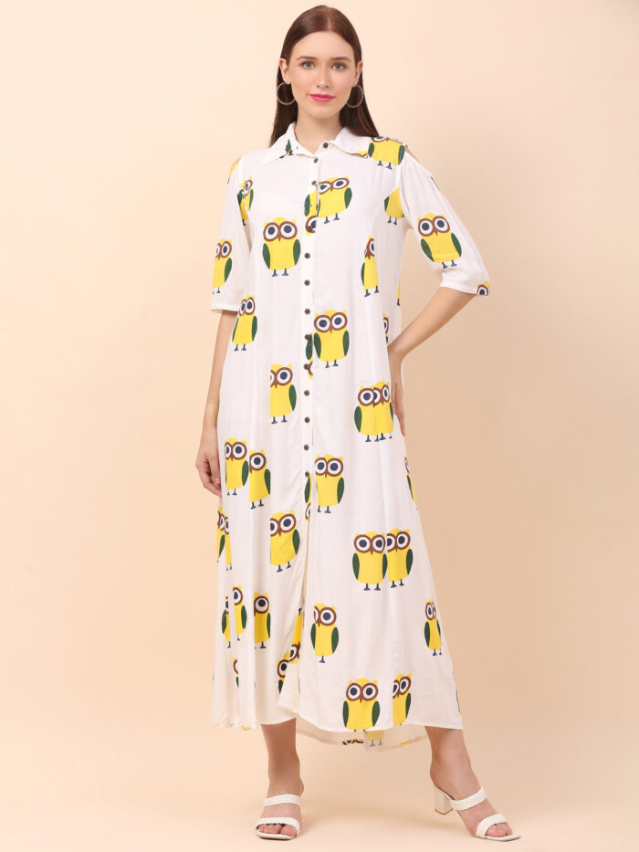 Women A-Line Yellow Multicolor Dress