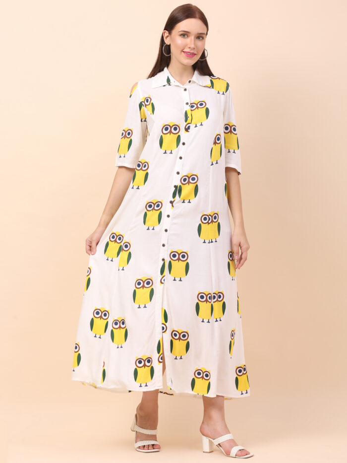 Women A-Line Yellow Multicolor Dress