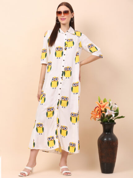 Women A-Line Yellow Multicolor Dress