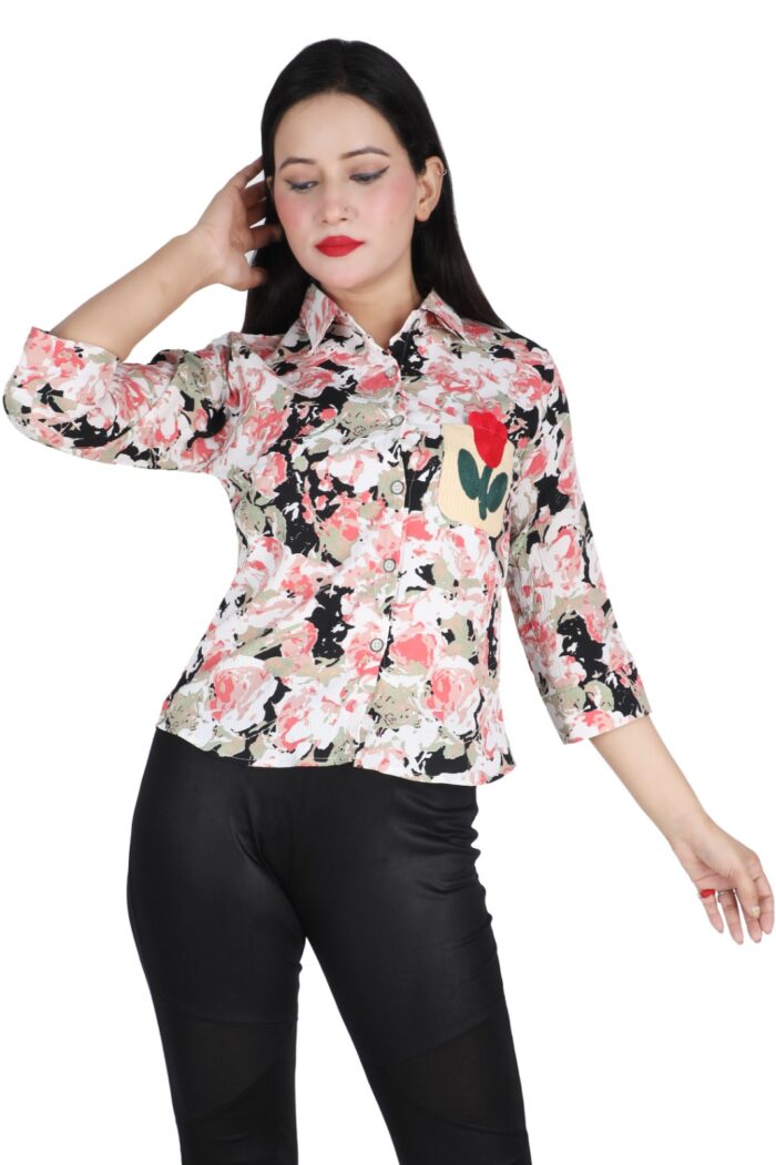 Casual Printed Women Multicolor Red Shirt
