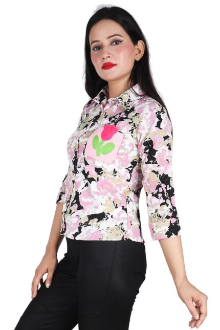 Casual Printed Women Multicolor Pink Shirt