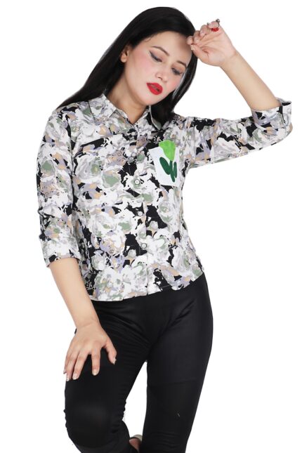 Casual Printed Women Multicolor Green Shirt