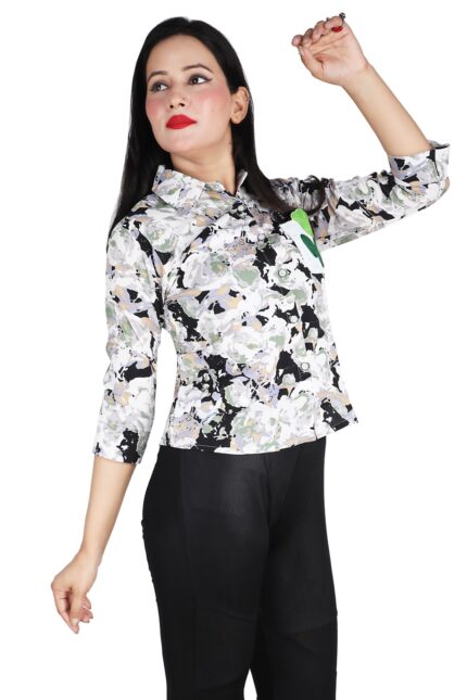 Casual Printed Women Multicolor Green Shirt