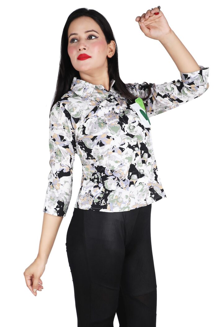 Casual Printed Women Multicolor Green Shirt
