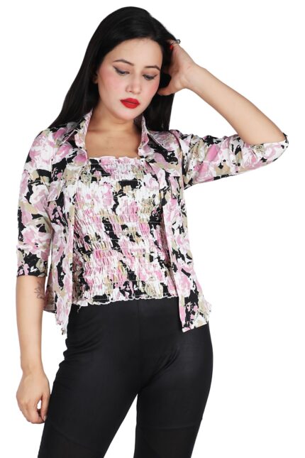 Women Printed Pink Multicolor Shirt