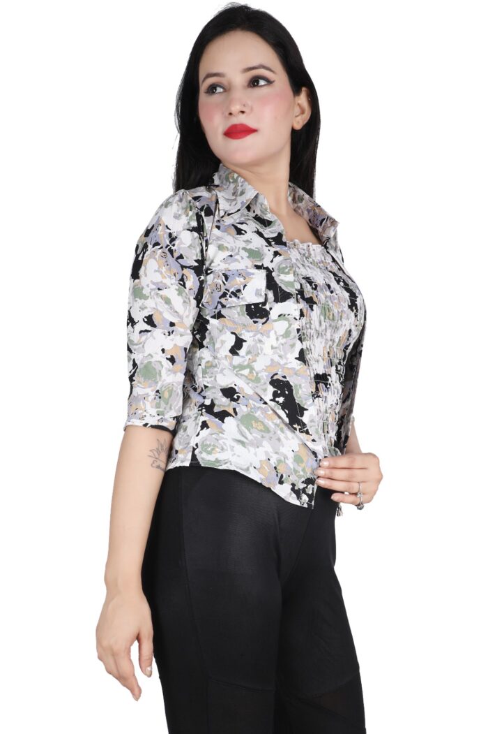 Women Printed Green Multicolor Shirt