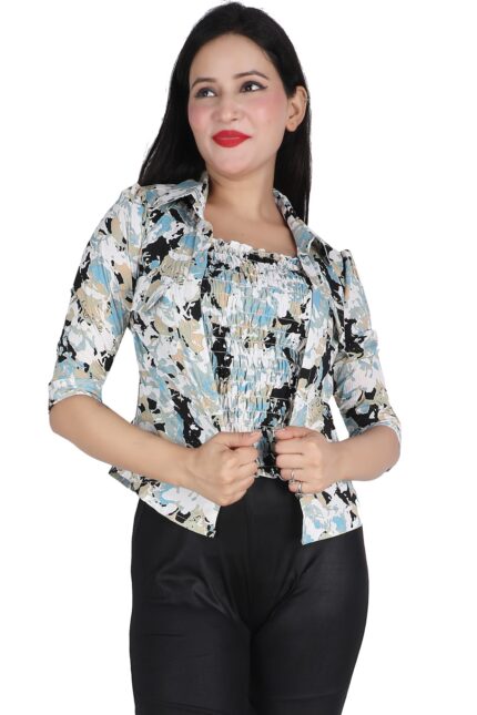 Women Printed Sky Blue Multicolor Shirt