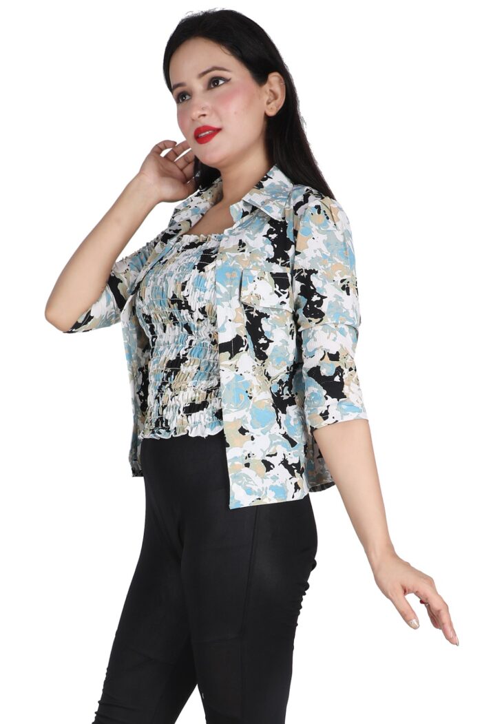 Women Printed Sky Blue Multicolor Shirt